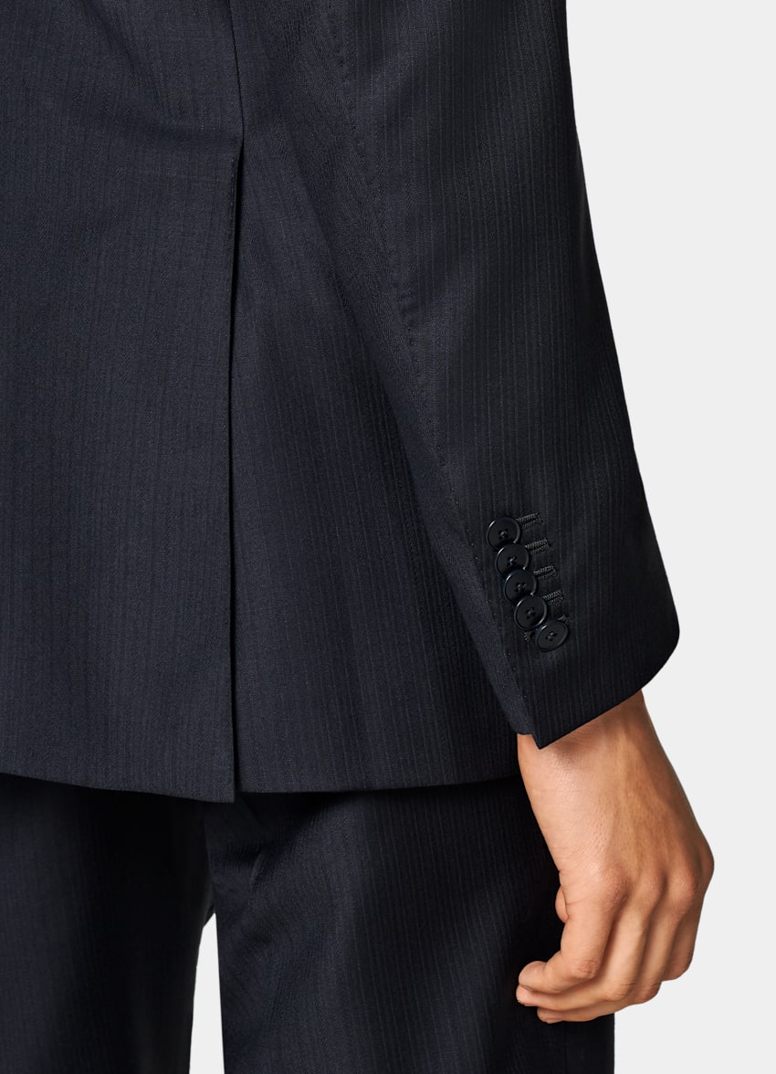 SUITSUPPLY All Season Pure S130's Wool by E.Thomas, Italy Navy Striped Tailored Fit Milano Suit