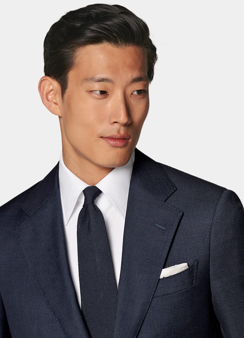 SUITSUPPLY All Season Pure S130's Wool by Drago, Italy Navy Houndstooth Tailored Fit Havana Suit