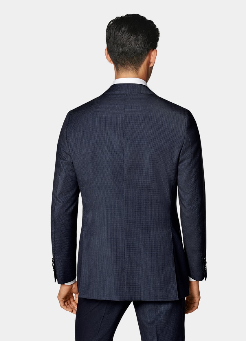 SUITSUPPLY All Season Pura lana S130s de Drago, Italia Traje Havana azul marino pata de gallo corte Tailored