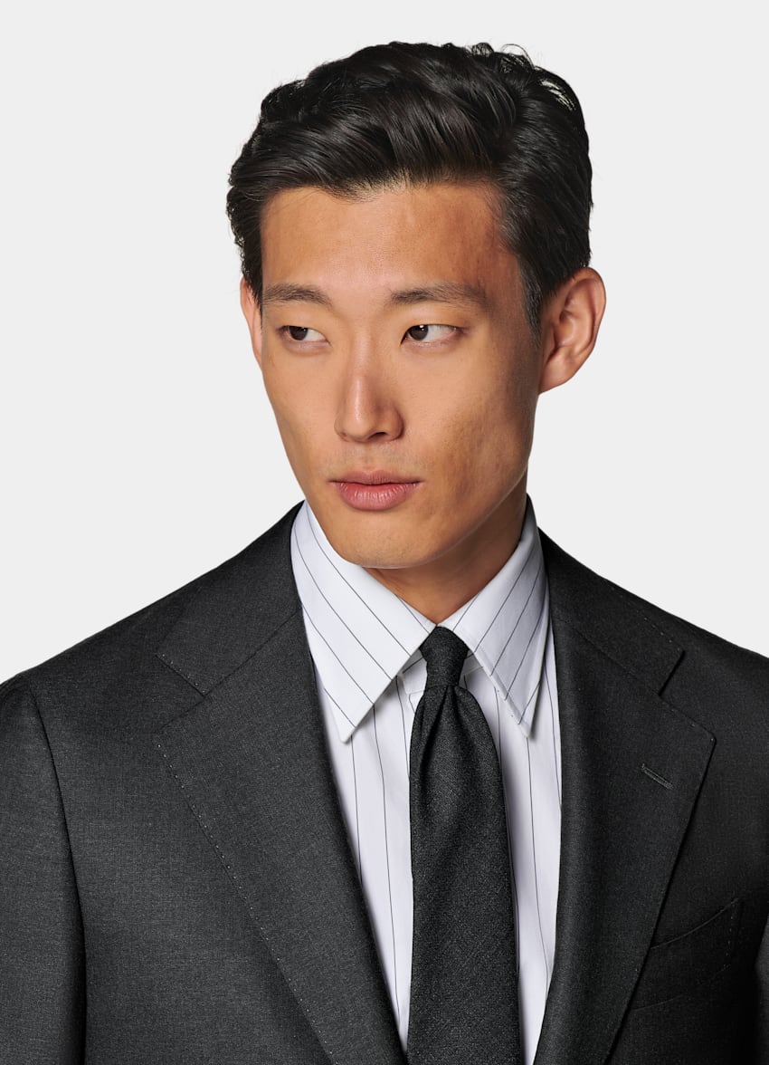 SUITSUPPLY All Season Pure S150's Wool by E.Thomas, Italy Dark Grey Tailored Fit Havana Suit