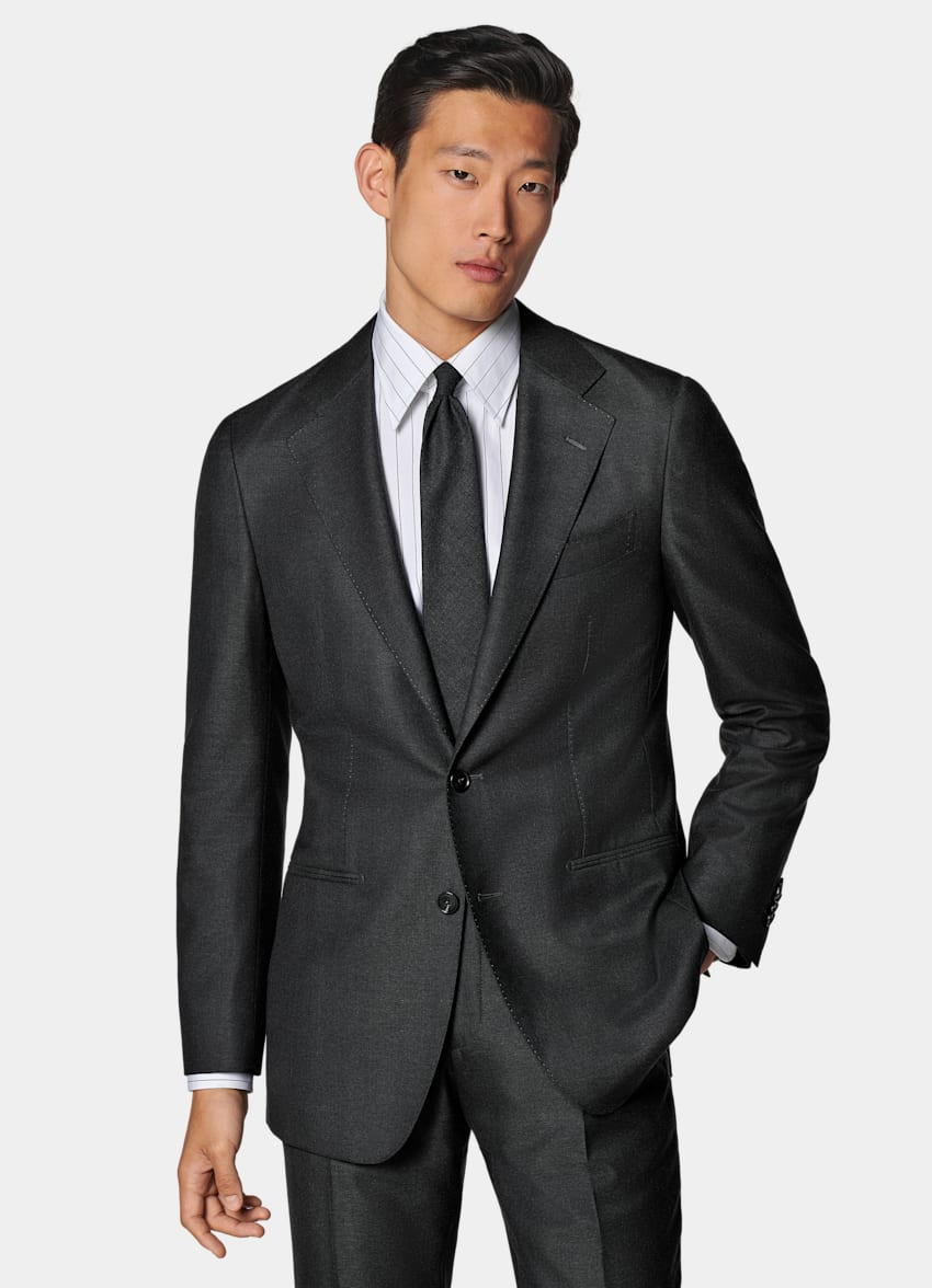 SUITSUPPLY All Season Pure S150's Wool by E.Thomas, Italy Dark Grey Tailored Fit Havana Suit