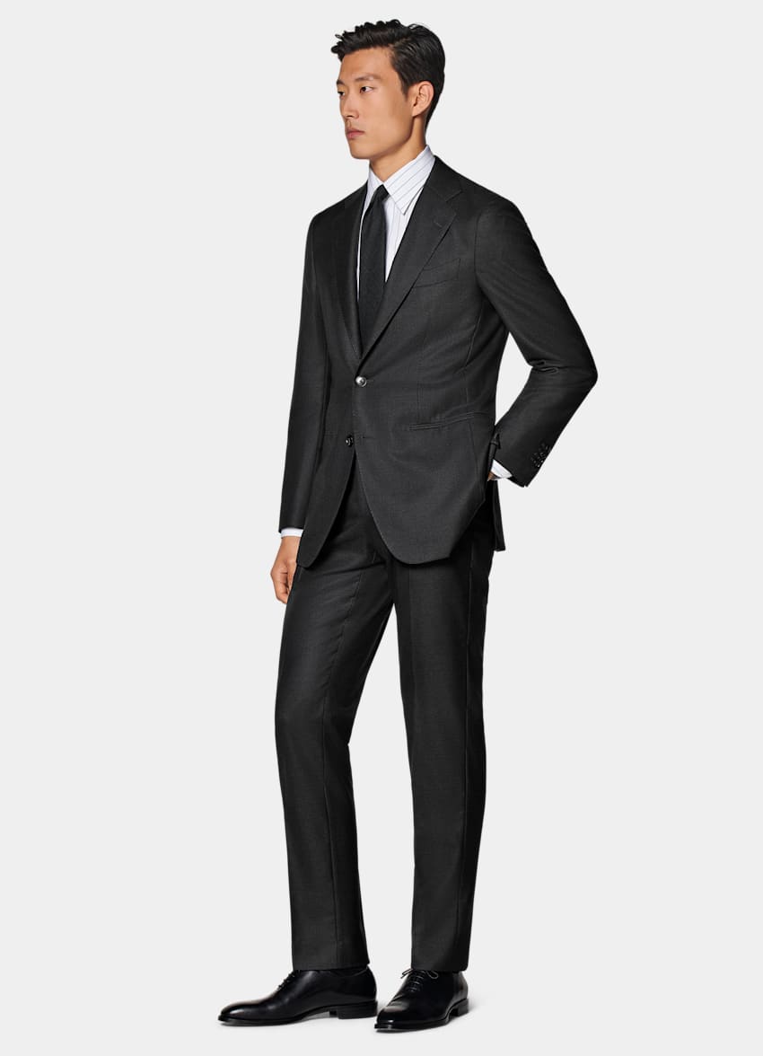 SUITSUPPLY All Season Pure S150's Wool by E.Thomas, Italy Dark Grey Tailored Fit Havana Suit