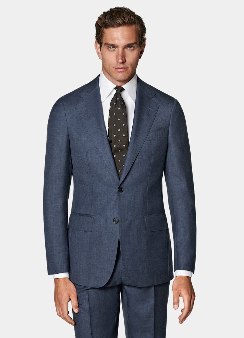 SUITSUPPLY All Season Ren S130's-ull från E.Thomas, Italien Havana medelblå kostym med tailored fit