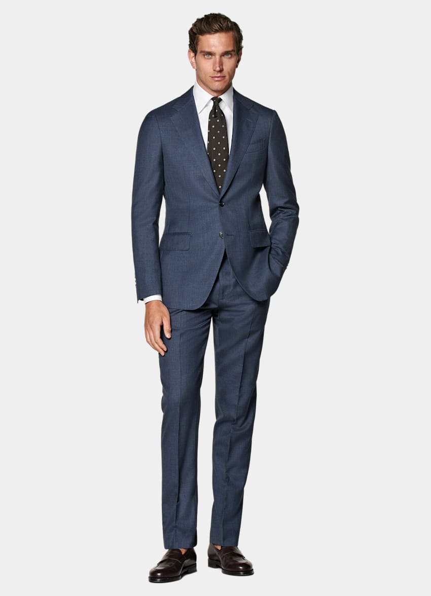 SUITSUPPLY All season Pure laine S130 - E.Thomas, Italie Costume Havana coupe Tailored bleu moyen