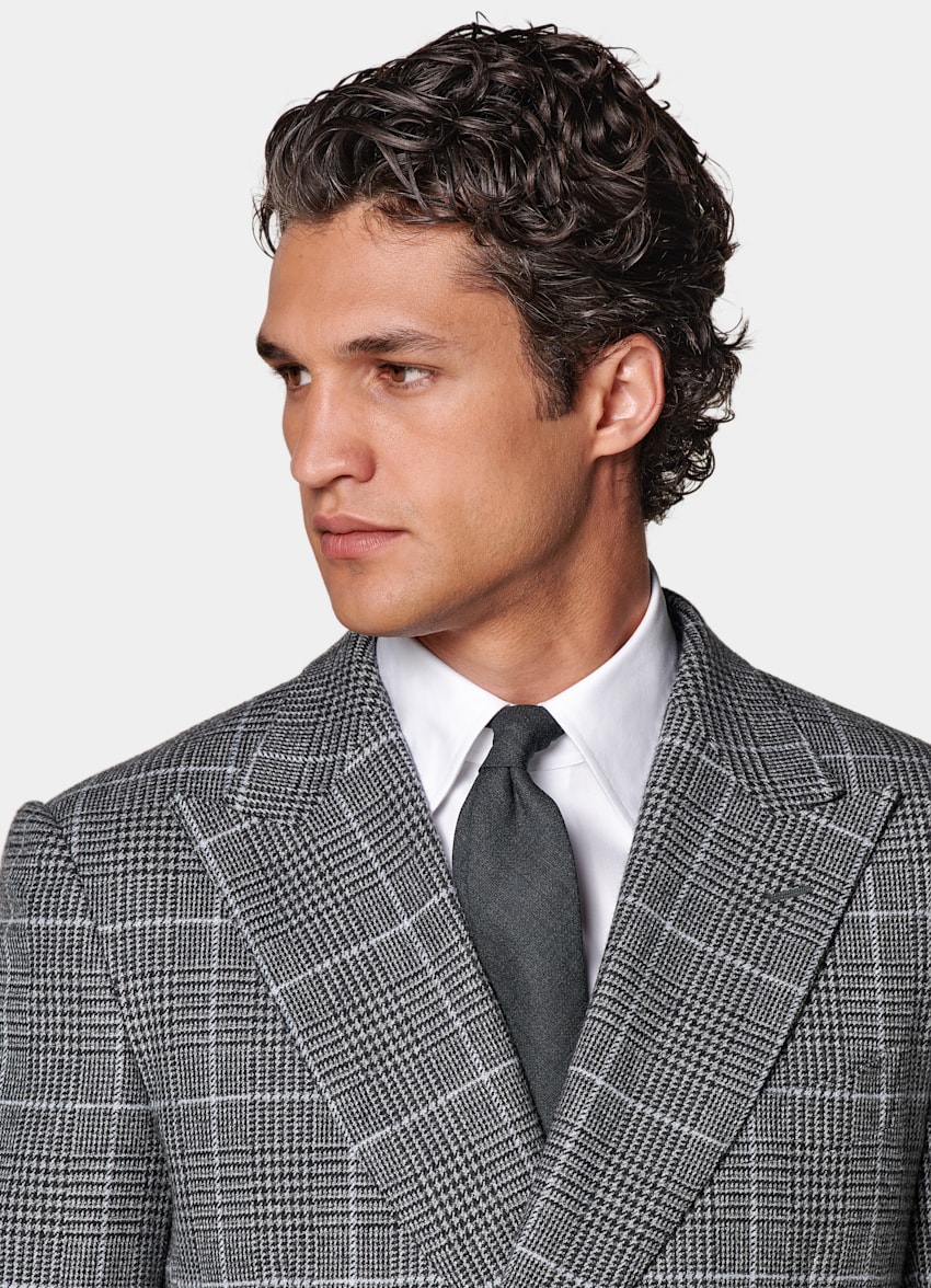 SUITSUPPLY Winter Wool Cashmere by E.Thomas, Italy Mid Grey Checked Tailored Fit Milano Suit