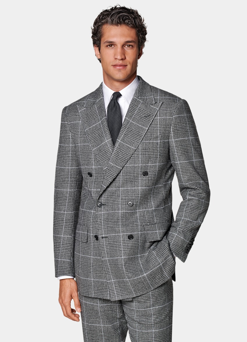 SUITSUPPLY Winter Wool Cashmere by E.Thomas, Italy Mid Grey Checked Tailored Fit Milano Suit