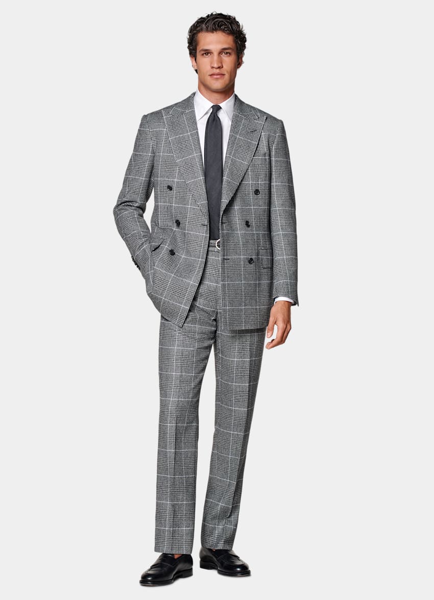 SUITSUPPLY Winter Wool Cashmere by E.Thomas, Italy Mid Grey Checked Tailored Fit Milano Suit