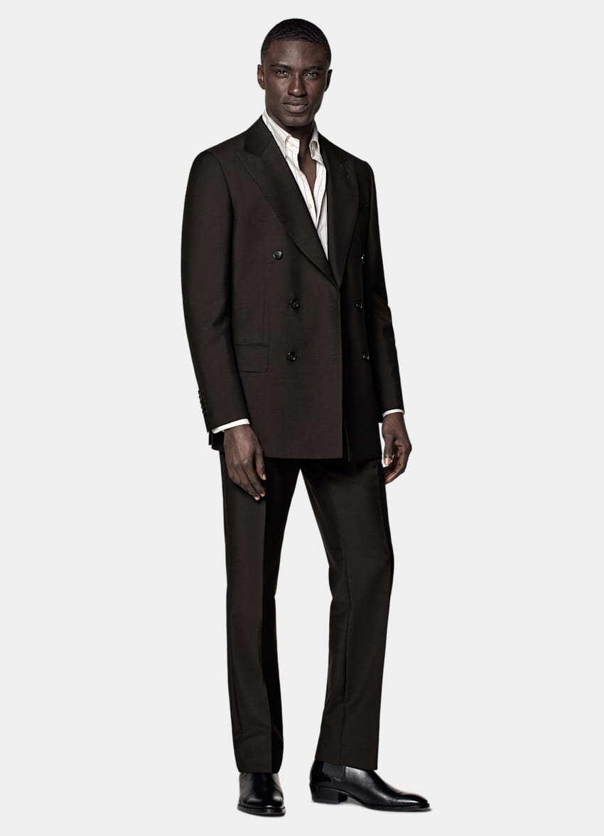 SUITSUPPLY All season Laine et mohair par Vitale Barberis Canonico, Italie Costume Milano coupe Tailored marron foncé