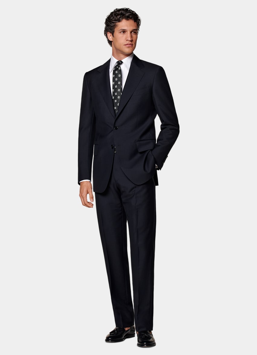 SUITSUPPLY All Season Wool Mohair by Vitale Barberis Canonico, Italy Navy Tailored Fit Milano Suit