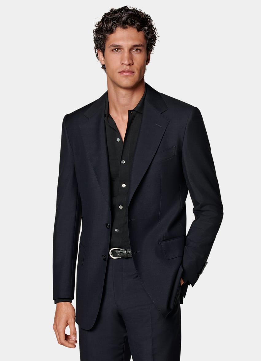 SUITSUPPLY All Season Wool Mohair by Vitale Barberis Canonico, Italy Navy Tailored Fit Milano Suit