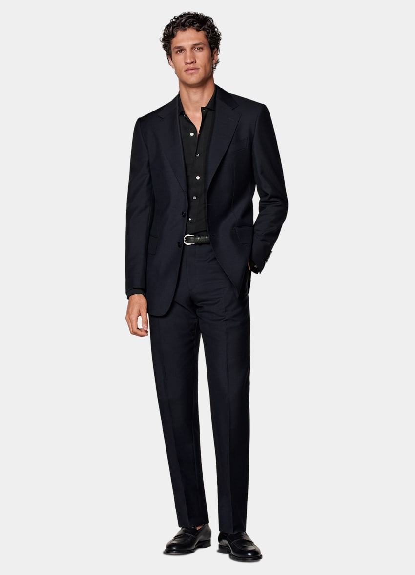 SUITSUPPLY All Season Wool Mohair by Vitale Barberis Canonico, Italy Navy Tailored Fit Milano Suit