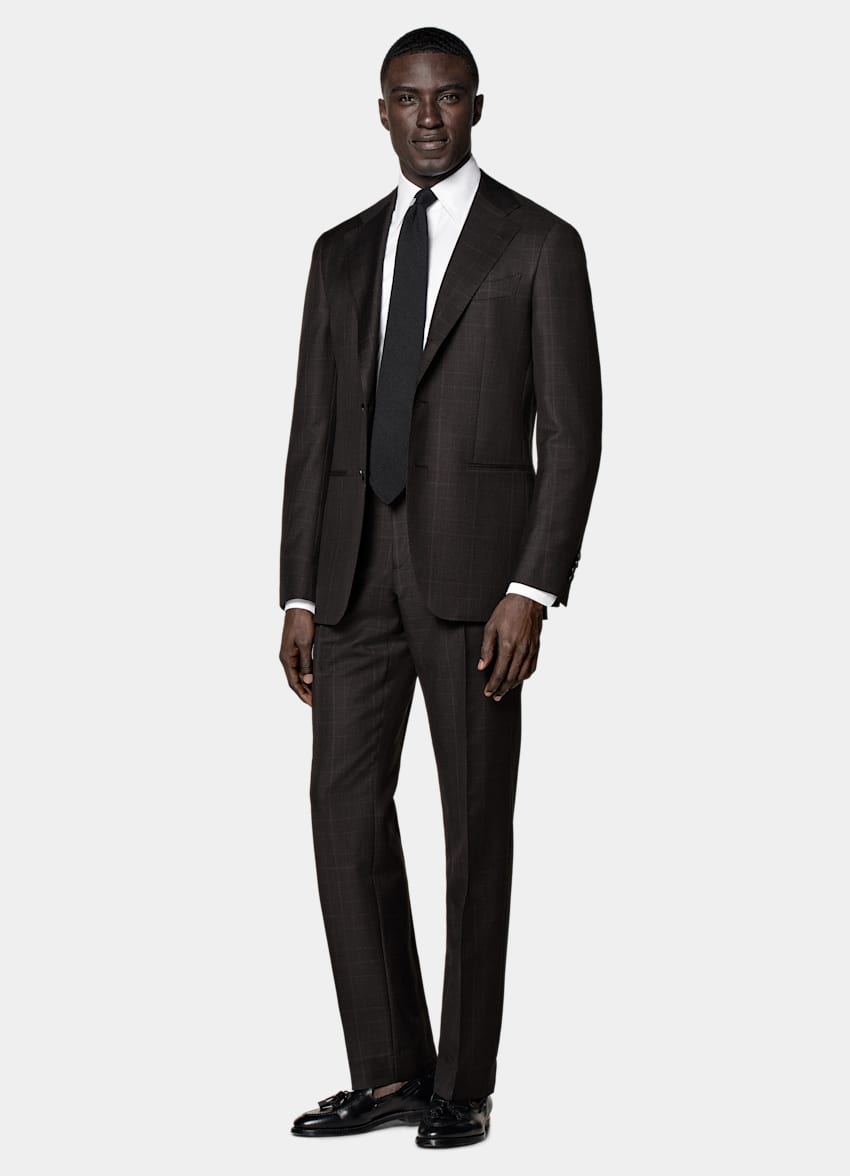 SUITSUPPLY All season Lana mohair - Delfino, Italia Abito Havana marrone scuro a quadri tailored fit