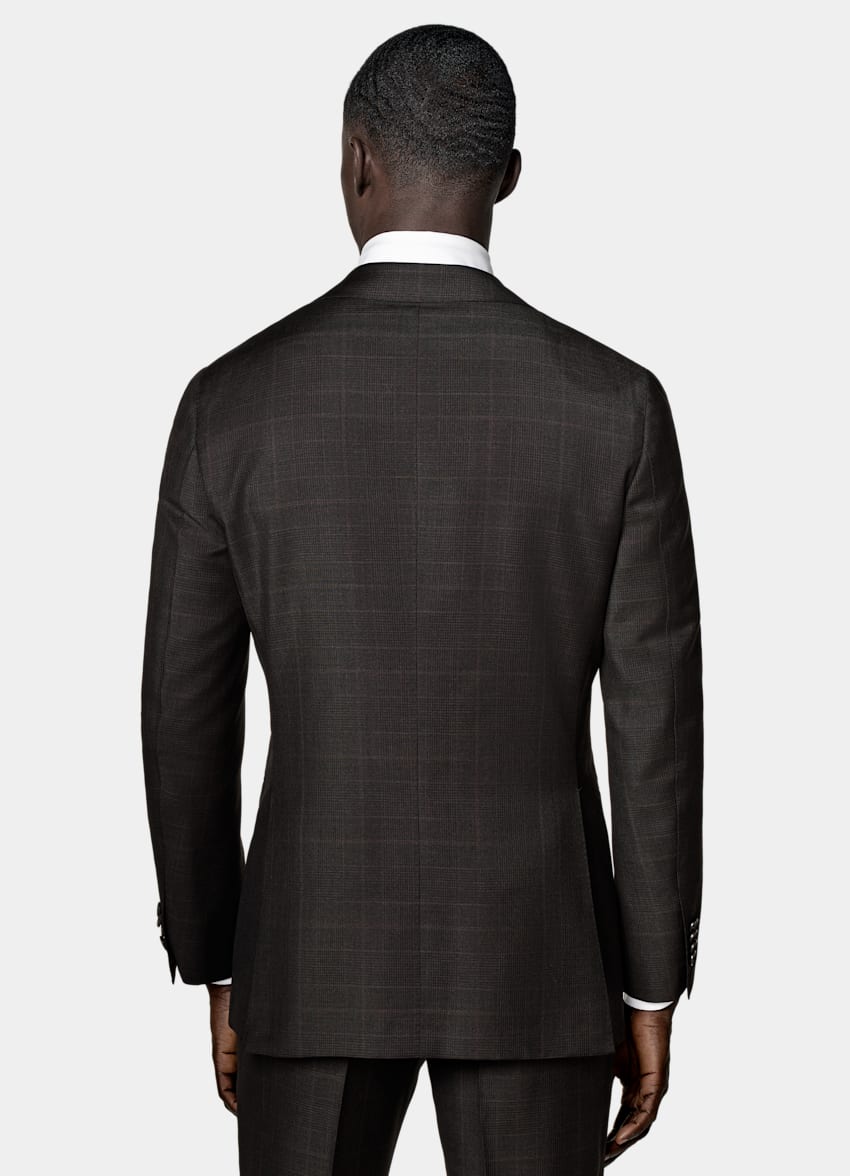 SUITSUPPLY All Season Wool Mohair by Delfino, Italy Dark Brown Checked Tailored Fit Havana Suit