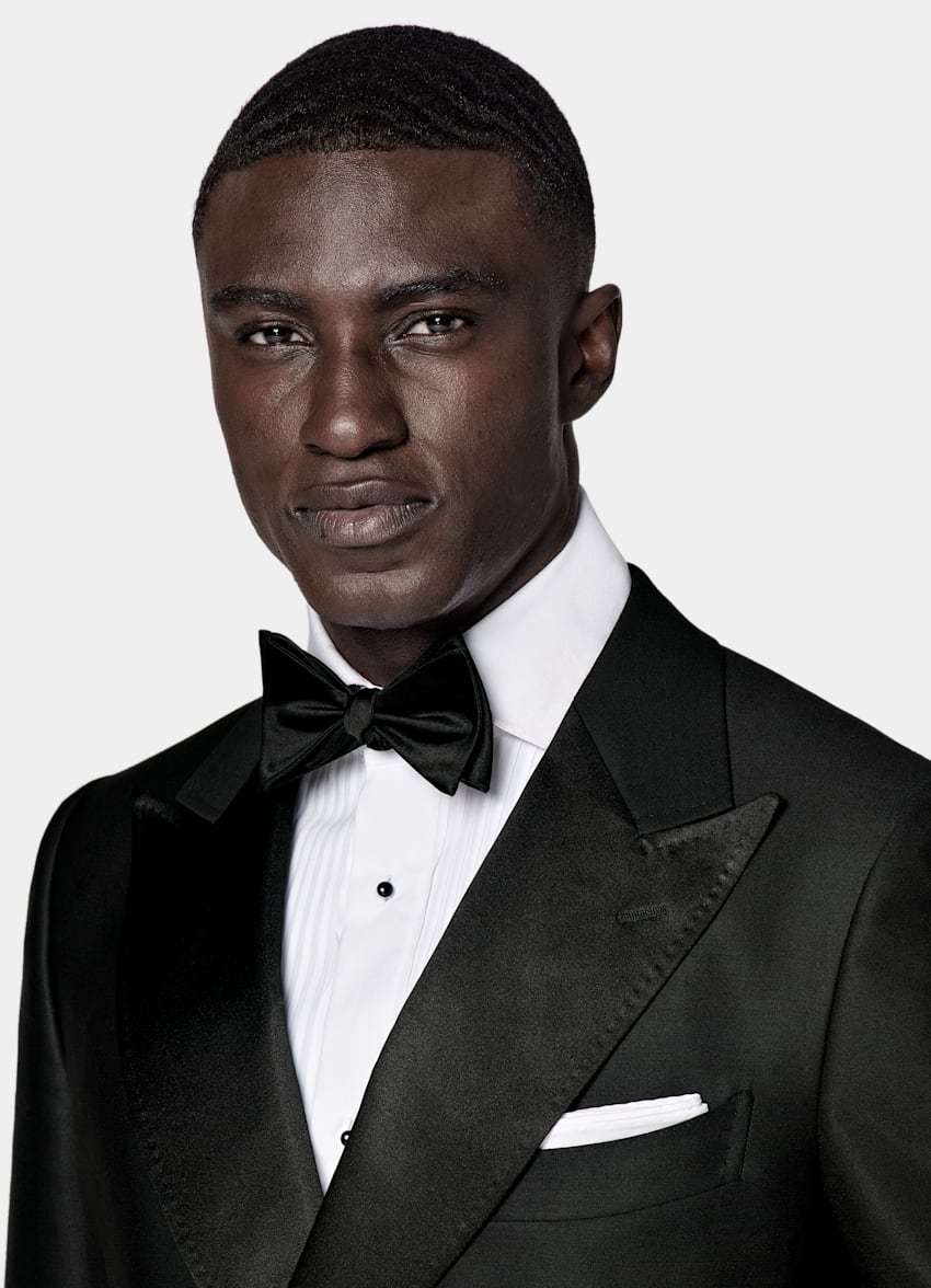 SUITSUPPLY All Season Pure S130's Wool by Delfino, Italy Black Tailored Fit Milano Tuxedo