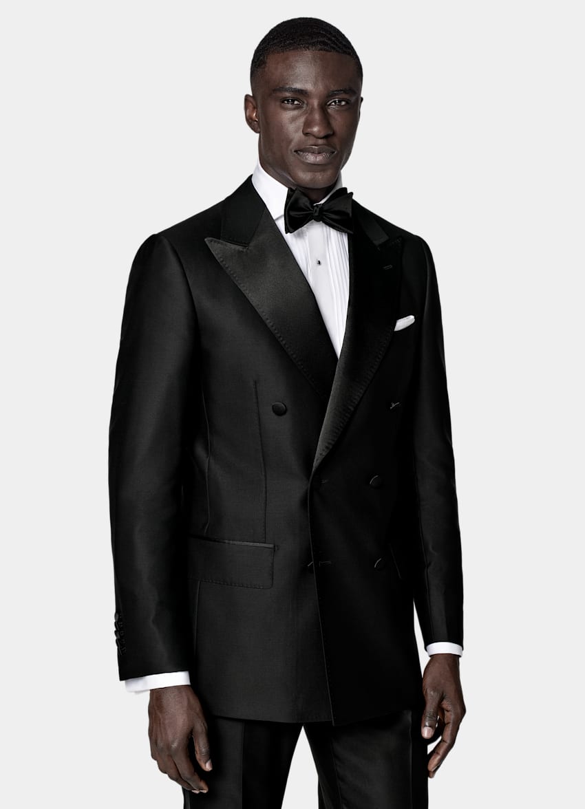 SUITSUPPLY All Season Pure S130's Wool by Delfino, Italy Black Tailored Fit Milano Tuxedo