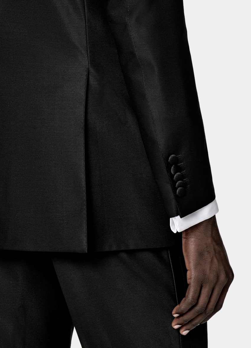 SUITSUPPLY All Season Pure S130's Wool by Delfino, Italy Black Tailored Fit Milano Tuxedo