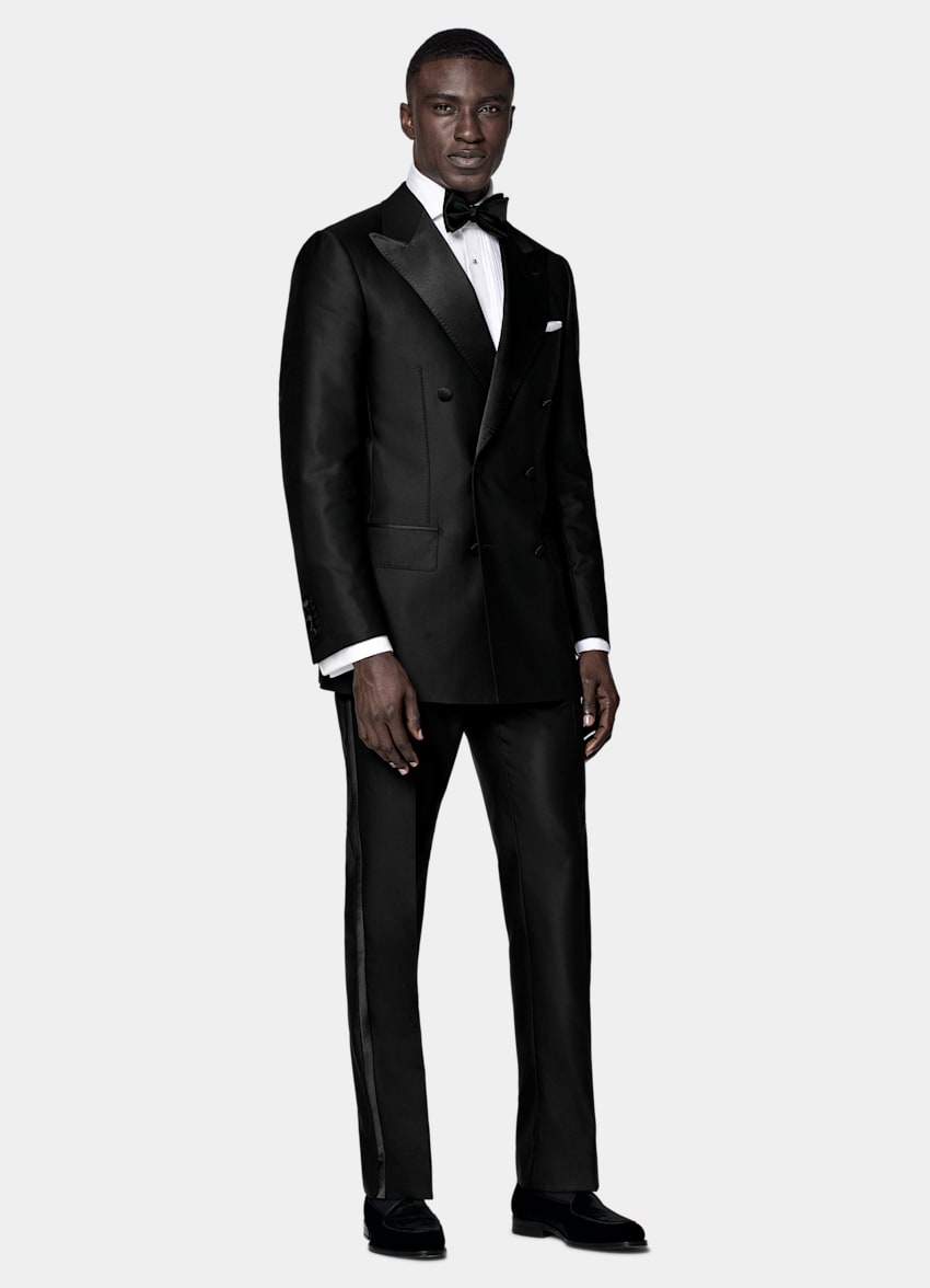 SUITSUPPLY All Season Pura lana S130s de Delfino, Italia Esmoquin Milano negro corte Tailored