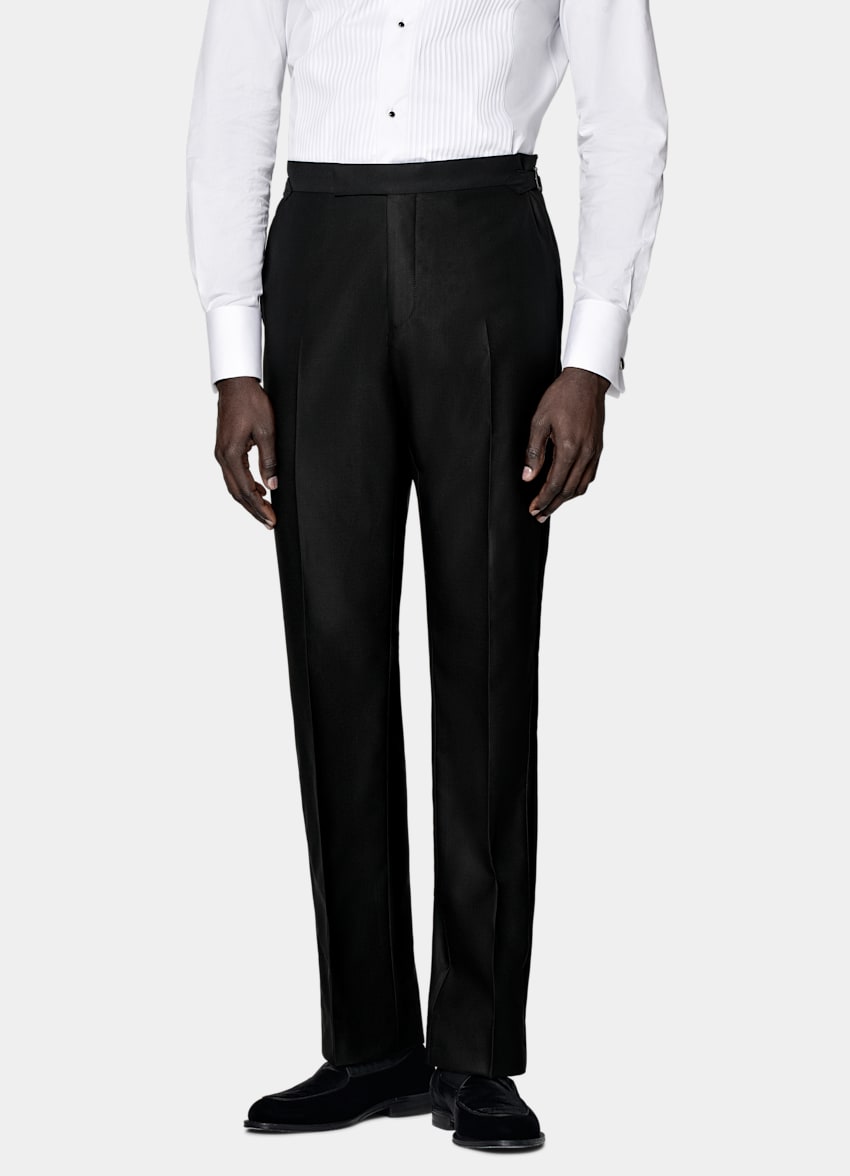 SUITSUPPLY All Season Pure S130's Wool by Delfino, Italy Black Tailored Fit Milano Tuxedo