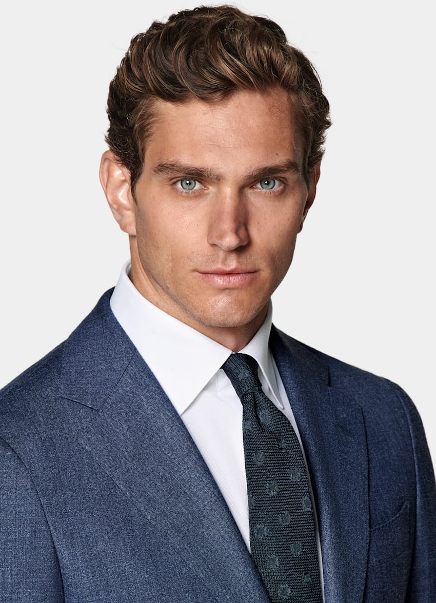 SUITSUPPLY Verano Lana, seda y lino de E.Thomas, Italia Traje Havana azul intermedio corte Tailored