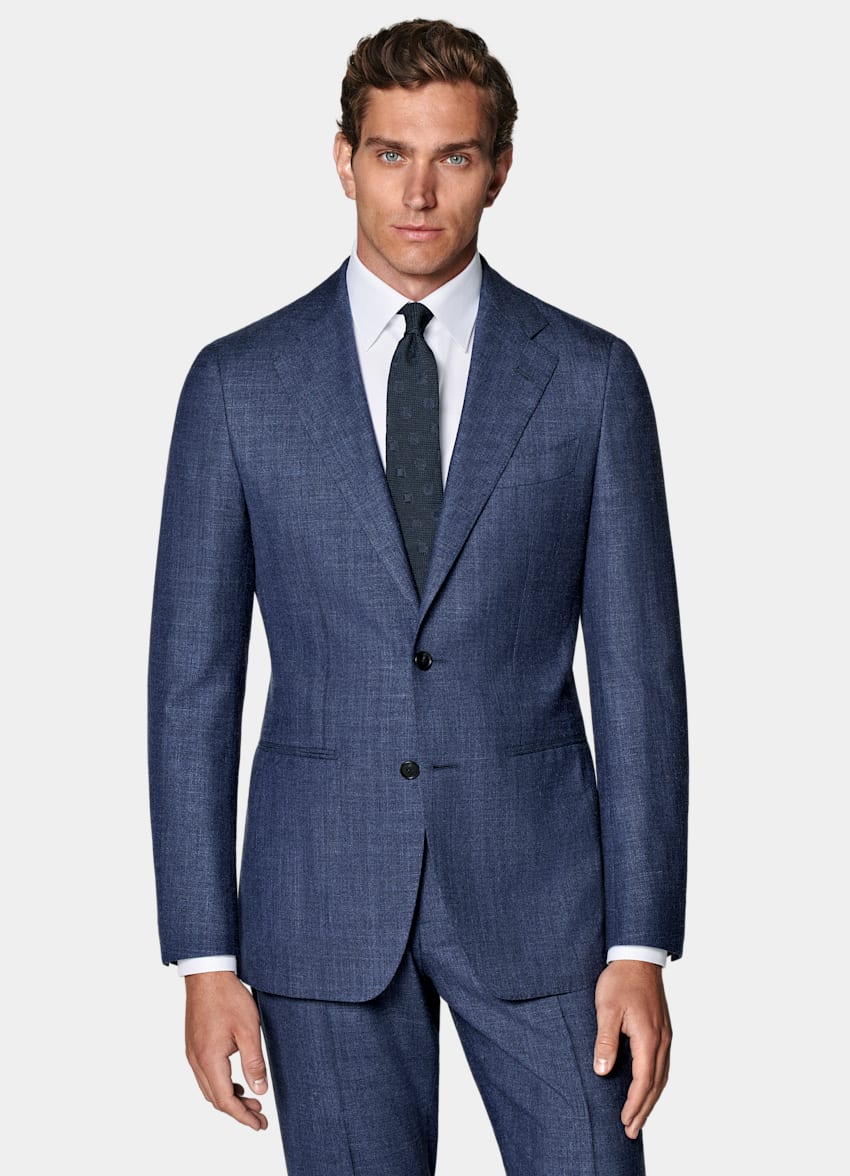 SUITSUPPLY Summer Wool Silk Linen by E.Thomas, Italy Mid Blue Tailored Fit Havana Suit