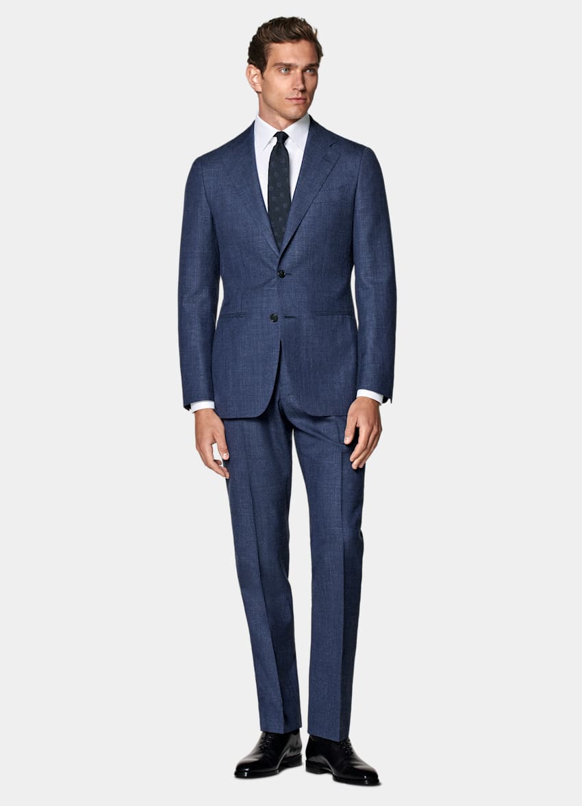 SUITSUPPLY Sommer Schurwolle Seide Leinen von E.Thomas, Italien Havana Anzug mittelblau Tailored Fit