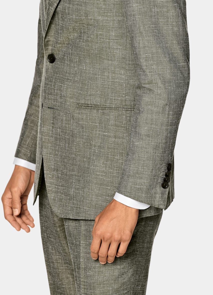 SUITSUPPLY Summer Wool Silk Linen by Rogna, Italy Light Green Tailored Fit Havana Suit