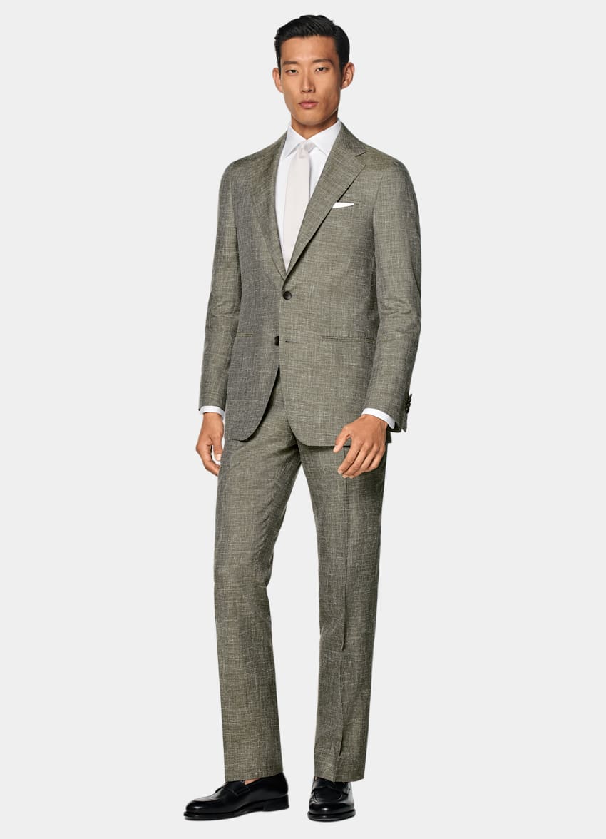 SUITSUPPLY Summer Wool Silk Linen by Rogna, Italy Light Green Tailored Fit Havana Suit