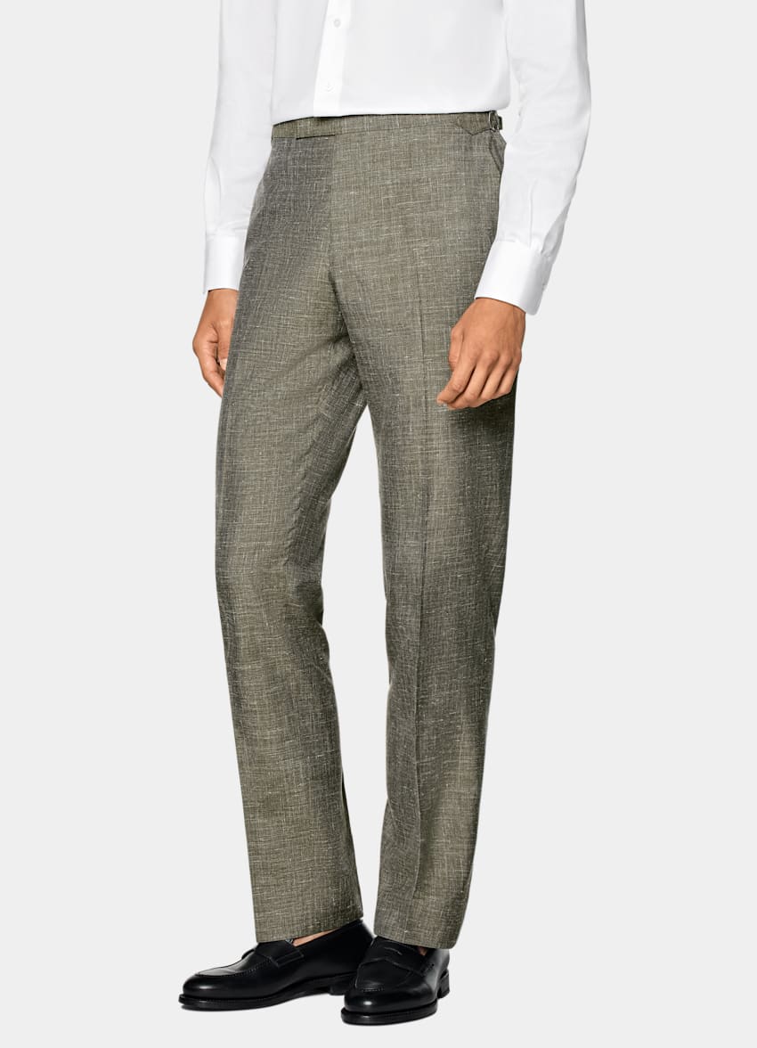 SUITSUPPLY Summer Wool Silk Linen by Rogna, Italy Light Green Tailored Fit Havana Suit