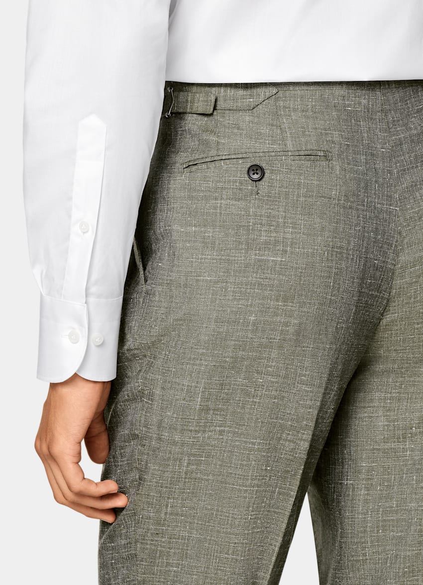SUITSUPPLY Summer Wool Silk Linen by Rogna, Italy Light Green Tailored Fit Havana Suit