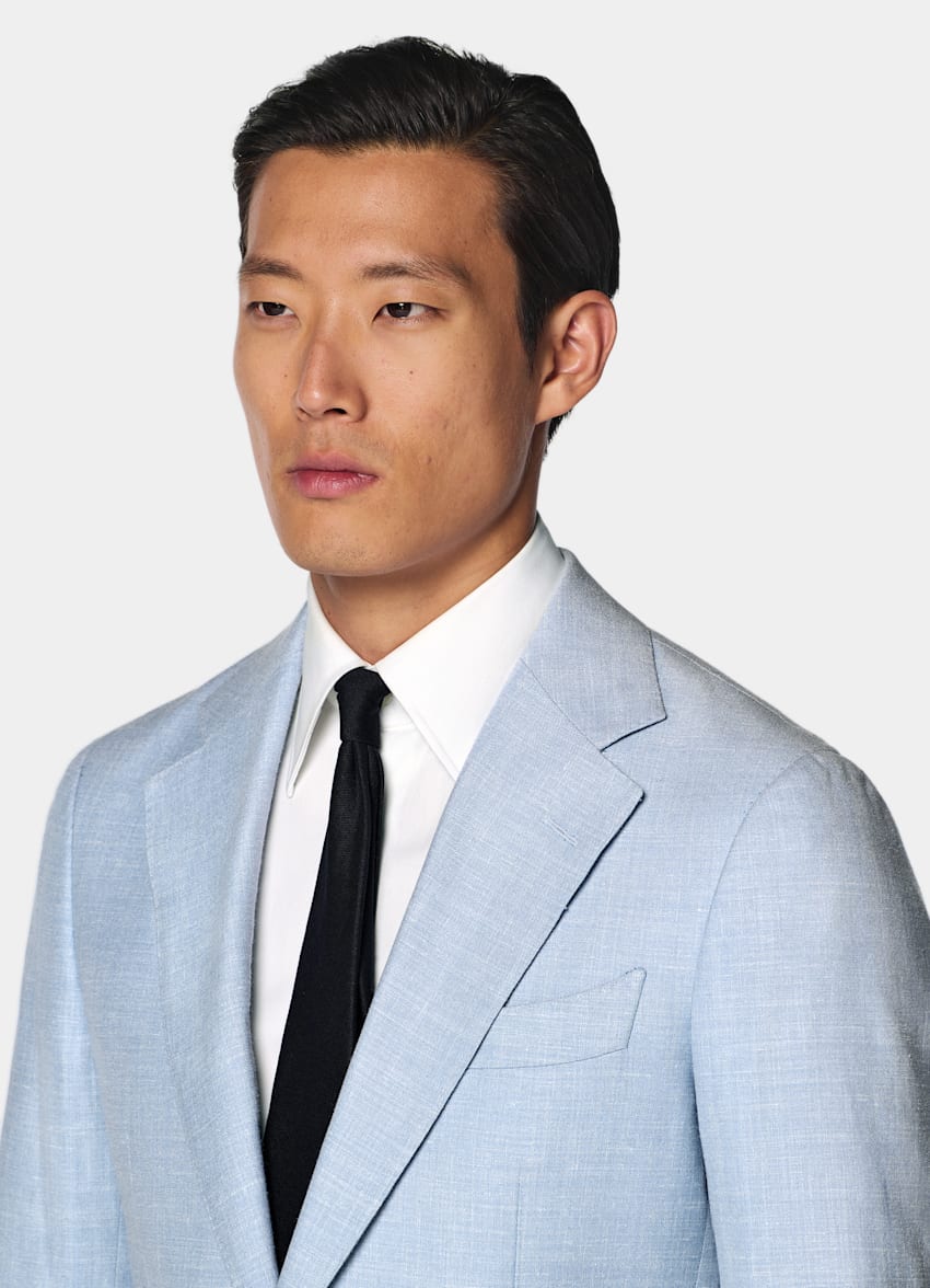 SUITSUPPLY Sommer Schurwolle Seide Leinen von E.Thomas, Italien Havana Anzug hellblau Tailored Fit