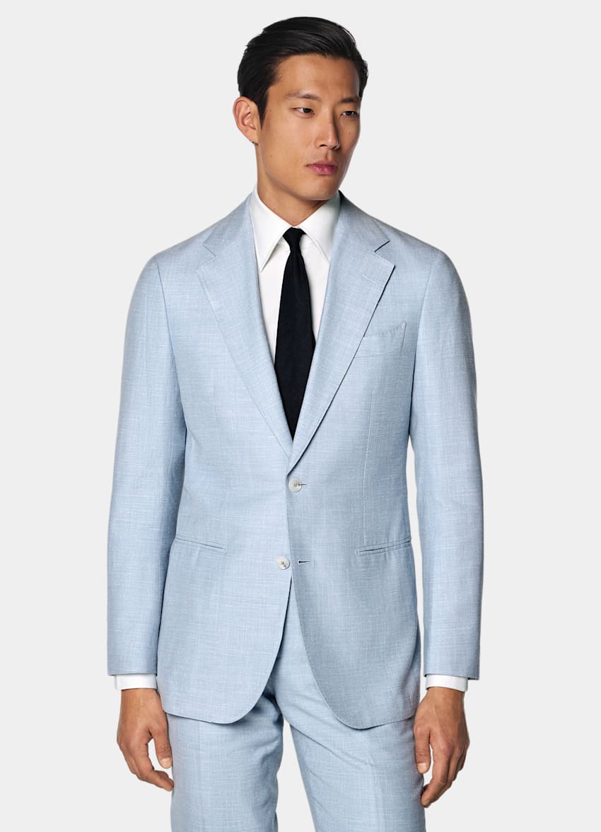 SUITSUPPLY Sommer Schurwolle Seide Leinen von E.Thomas, Italien Havana Anzug hellblau Tailored Fit