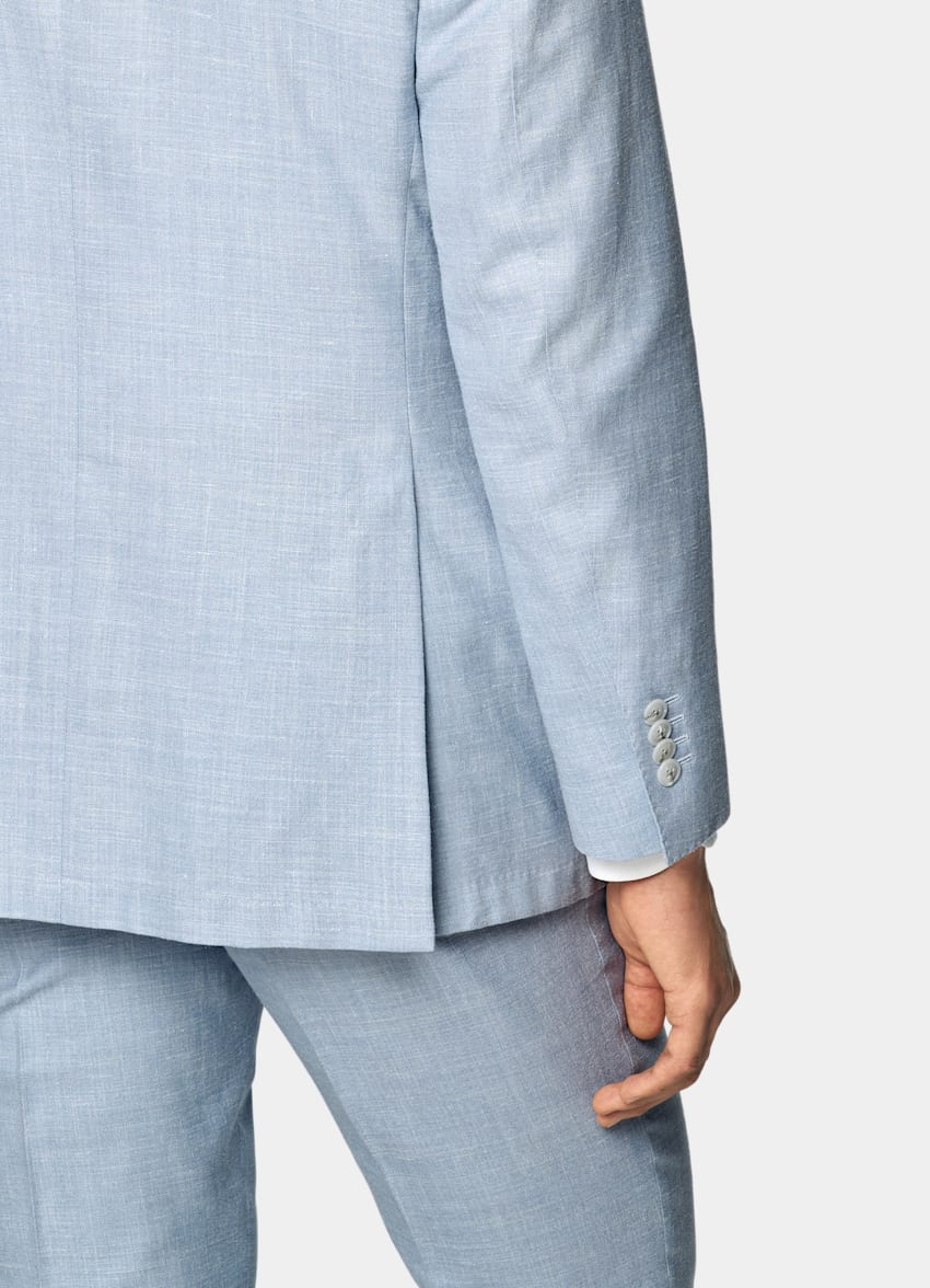 SUITSUPPLY Sommer Schurwolle Seide Leinen von E.Thomas, Italien Havana Anzug hellblau Tailored Fit
