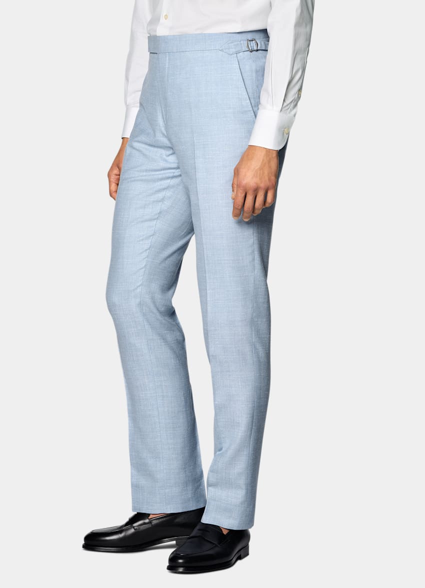 SUITSUPPLY Sommer Schurwolle Seide Leinen von E.Thomas, Italien Havana Anzug hellblau Tailored Fit