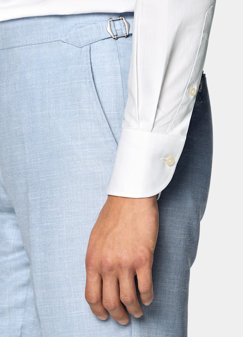 SUITSUPPLY Sommer Schurwolle Seide Leinen von E.Thomas, Italien Havana Anzug hellblau Tailored Fit