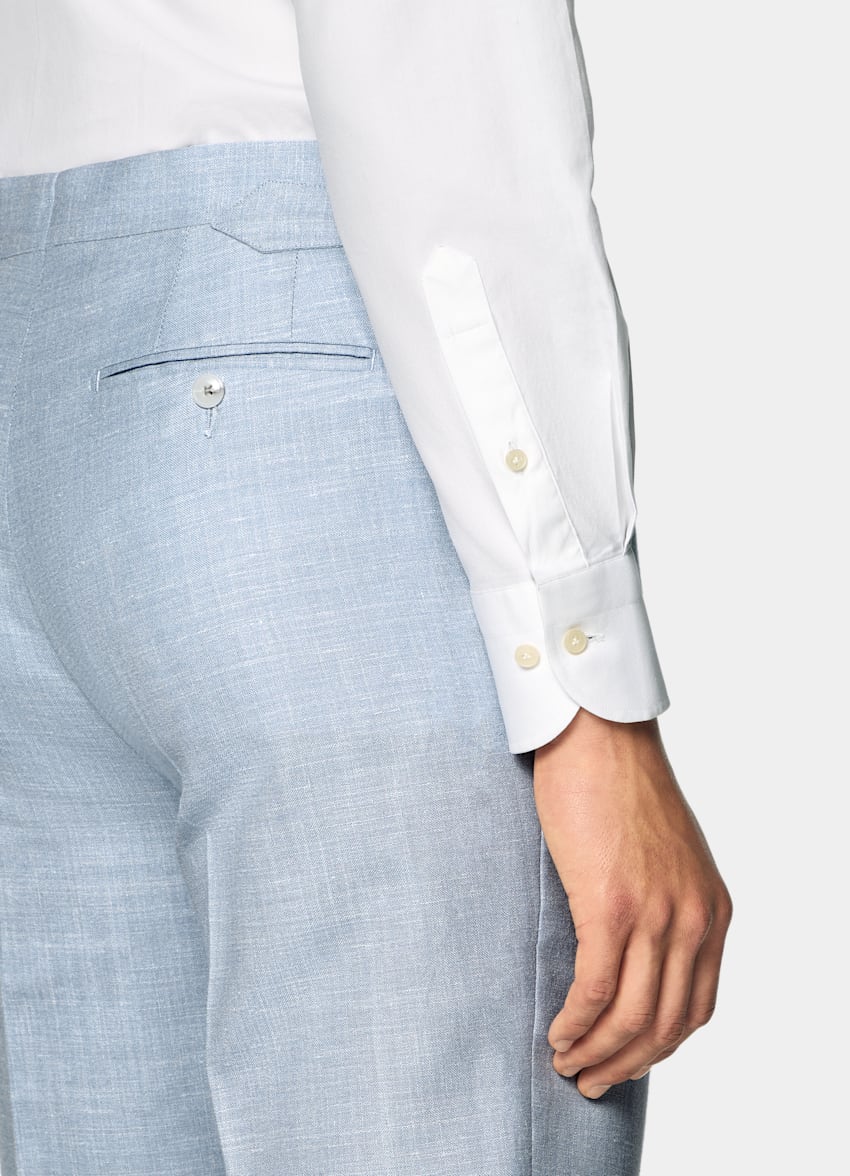 SUITSUPPLY Sommer Schurwolle Seide Leinen von E.Thomas, Italien Havana Anzug hellblau Tailored Fit