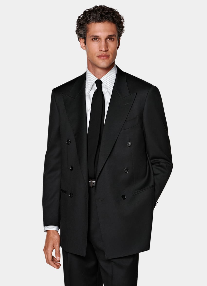 SUITSUPPLY All Season Wool Mohair by Vitale Barberis Canonico, Italy Black Relaxed Fit Roma Suit