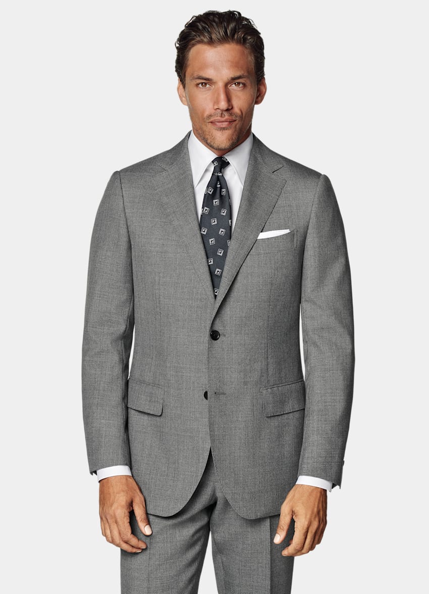 SUITSUPPLY 四季 意大利 Vitale Barberis Canonico 生产的热带羊毛面料 Perennial Lazio 中灰色合体身型西装