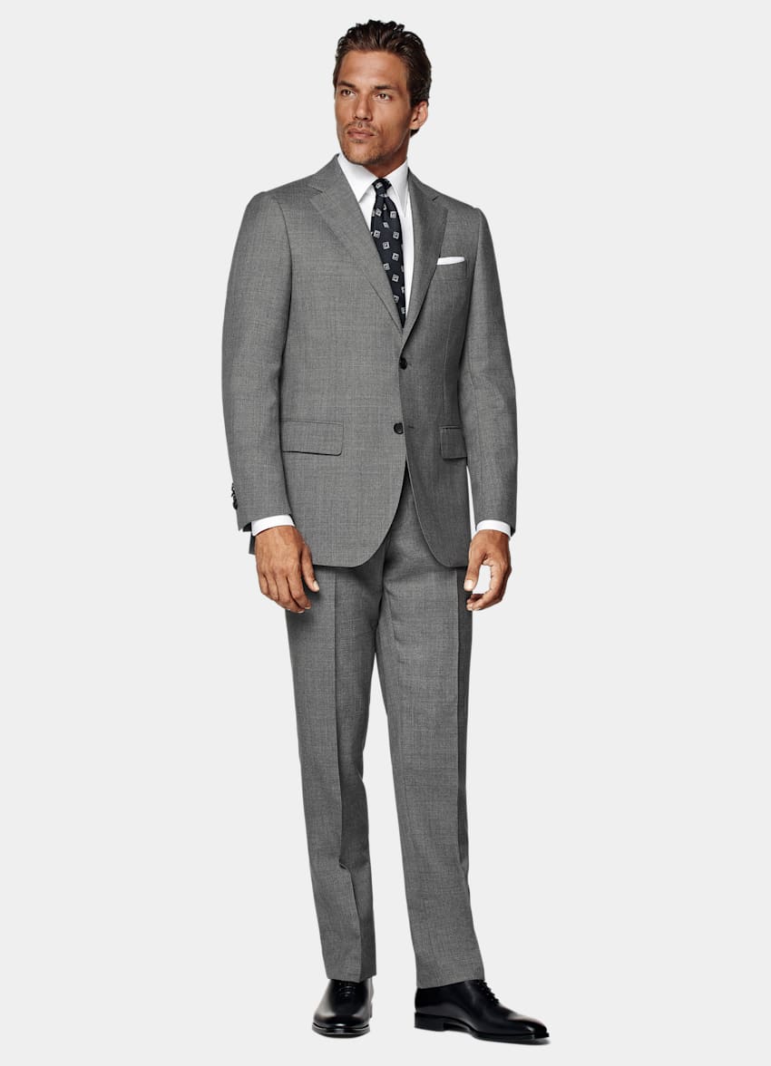 SUITSUPPLY 四季 意大利 Vitale Barberis Canonico 生产的热带羊毛面料 Perennial Lazio 中灰色合体身型西装