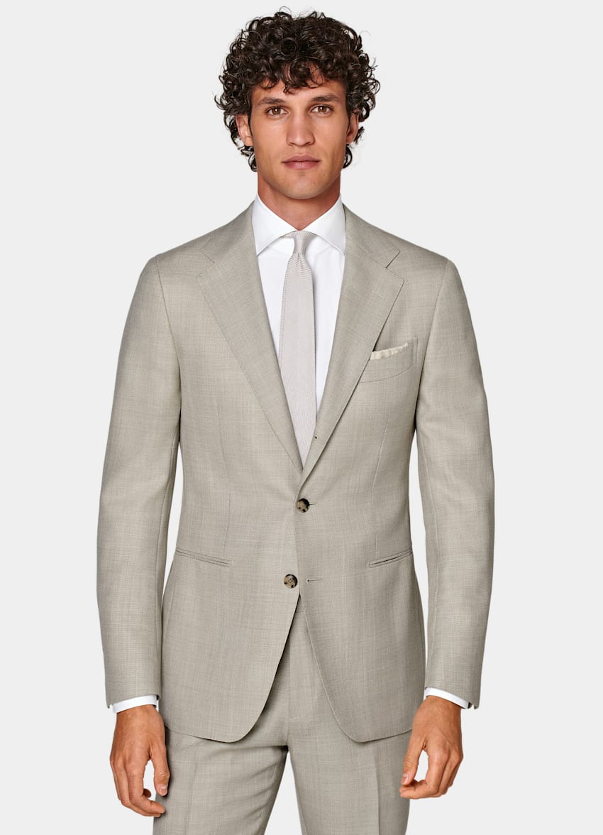 SUITSUPPLY All Season Pure Wool by Vitale Barberis Canonico, Italy Sand Tailored Fit Havana Suit