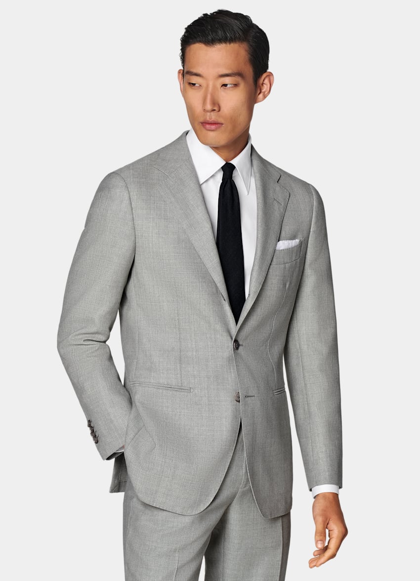 SUITSUPPLY All Season Pure Wool by Vitale Barberis Canonico, Italy Light Grey Tailored Fit Havana Suit