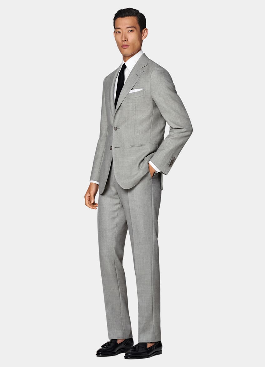 SUITSUPPLY All Season Pure Wool by Vitale Barberis Canonico, Italy Light Grey Tailored Fit Havana Suit