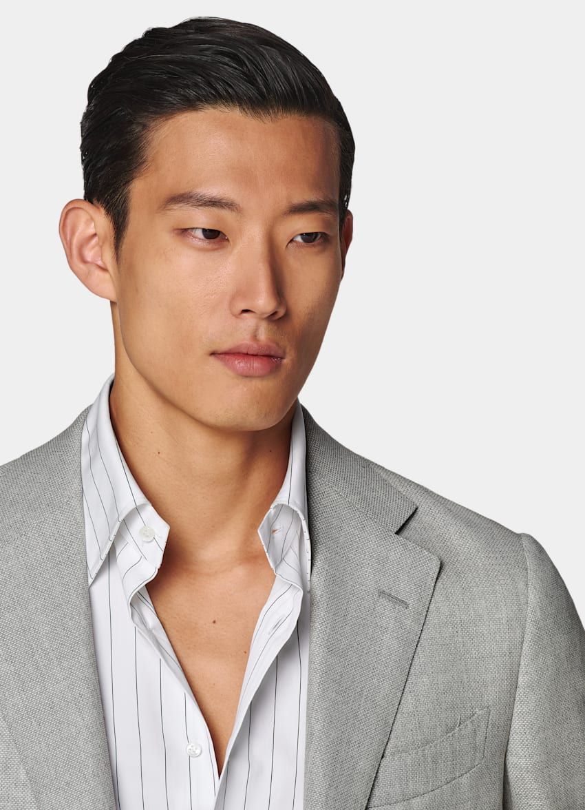 SUITSUPPLY All Season Pure Wool by Vitale Barberis Canonico, Italy Light Grey Perennial Tailored Fit Havana Suit