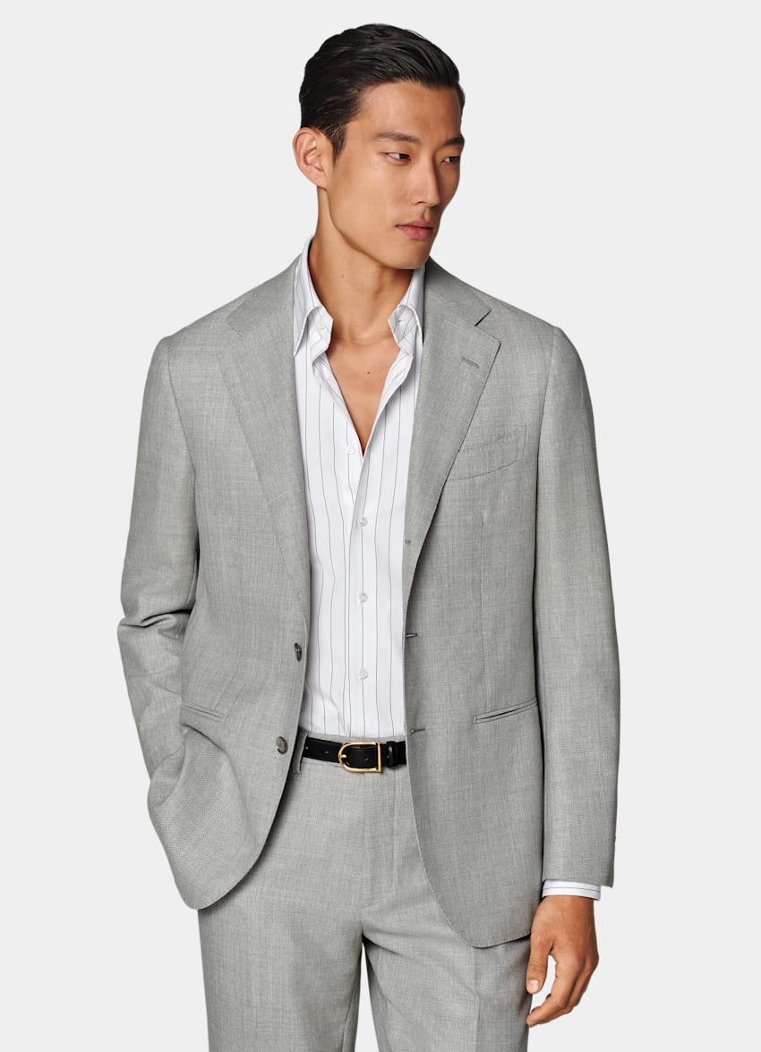 SUITSUPPLY All Season Pure Wool by Vitale Barberis Canonico, Italy Light Grey Perennial Tailored Fit Havana Suit