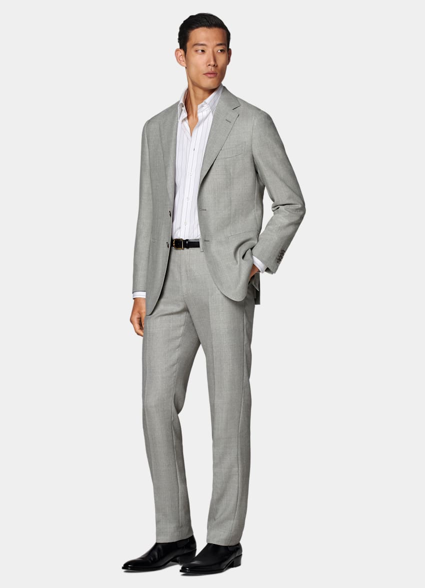 SUITSUPPLY All Season Pure Wool by Vitale Barberis Canonico, Italy Light Grey Perennial Tailored Fit Havana Suit