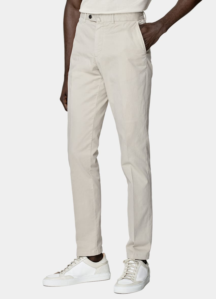 SUITSUPPLY 意大利 Di Sondrio 生产的弹力棉面料 Porto 浅棕色直筒修身裤型卡其裤