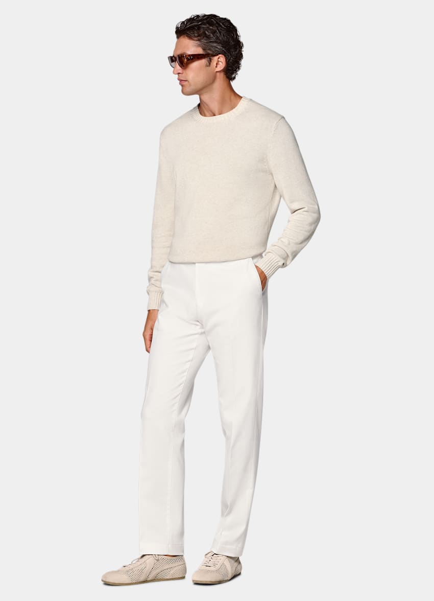 SUITSUPPLY All season Coton stretch par Cervotessile, Italie Chino Slim Leg Straight blanc cass&eacute;