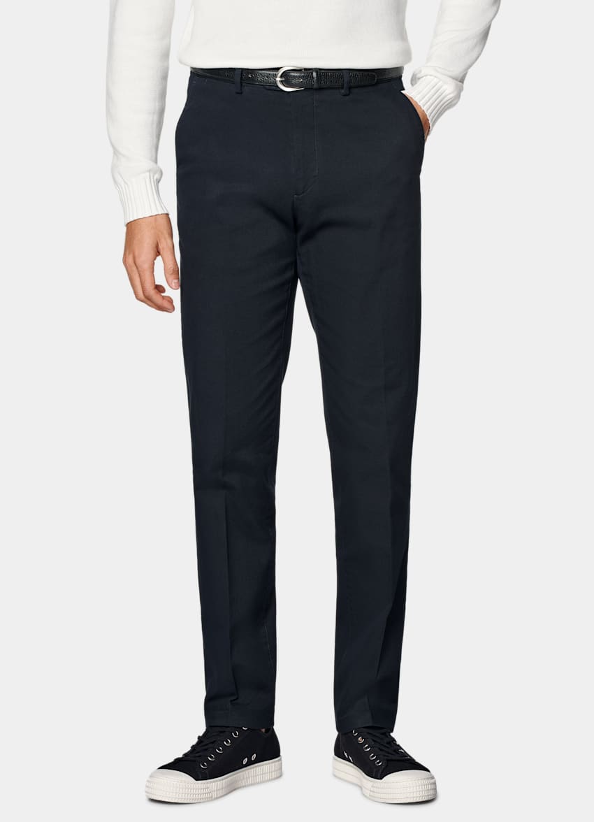 SUITSUPPLY All Season Stretch Cotton by Cervotessile, Italy Navy Slim Leg Straight Chinos
