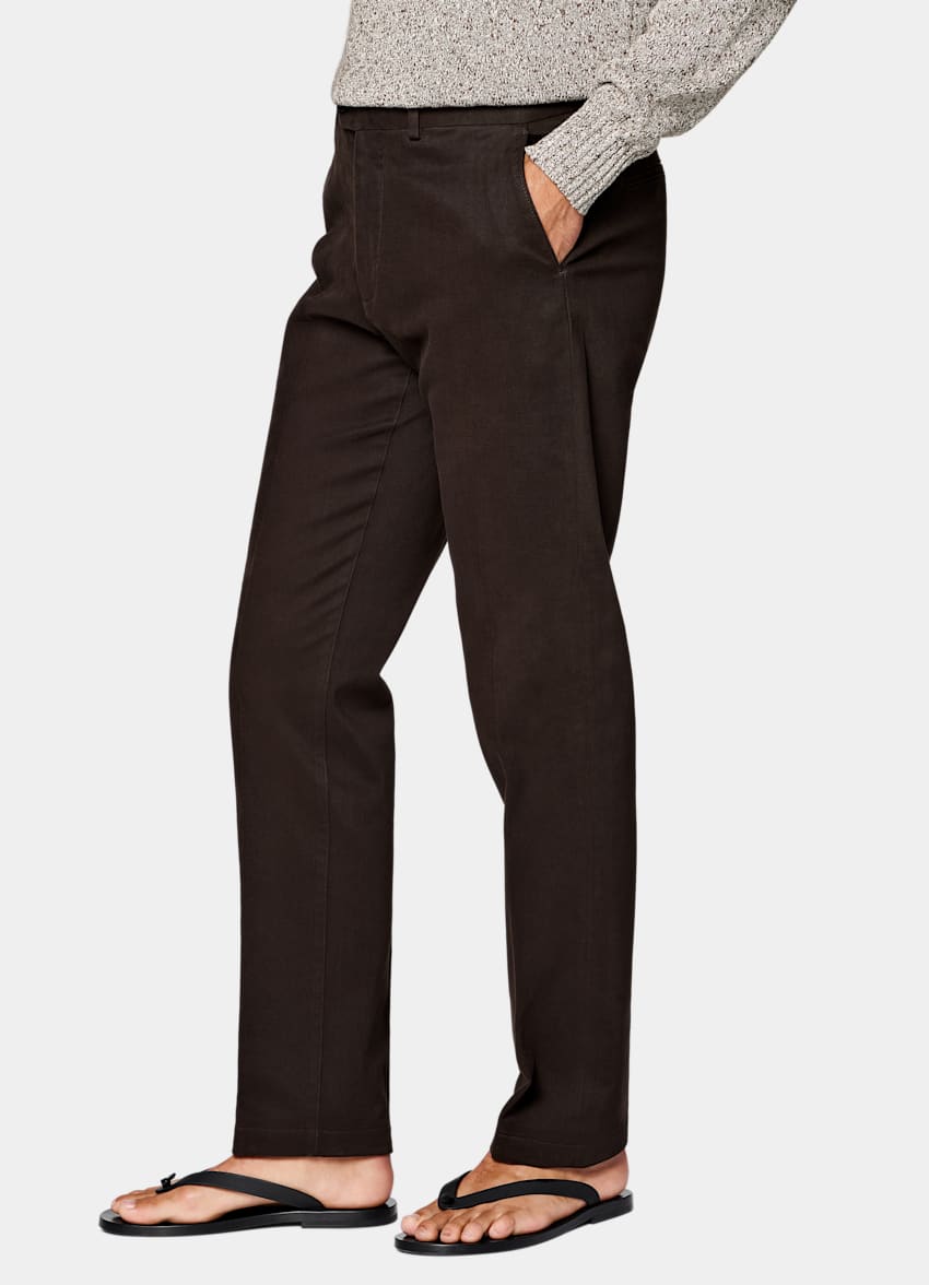 SUITSUPPLY All Season Stretch Cotton by Cervotessile, Italy Dark Brown Slim Leg Straight Chinos