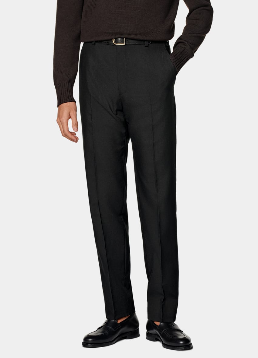 SUITSUPPLY All Season Wrinkle-Free 4-Ply Wool by Rogna, Italy Black Straight Leg Suit Trousers