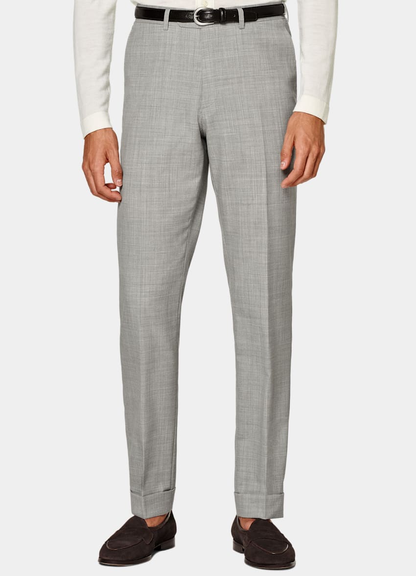  Light Grey Slim Leg Tapered Suit Pants